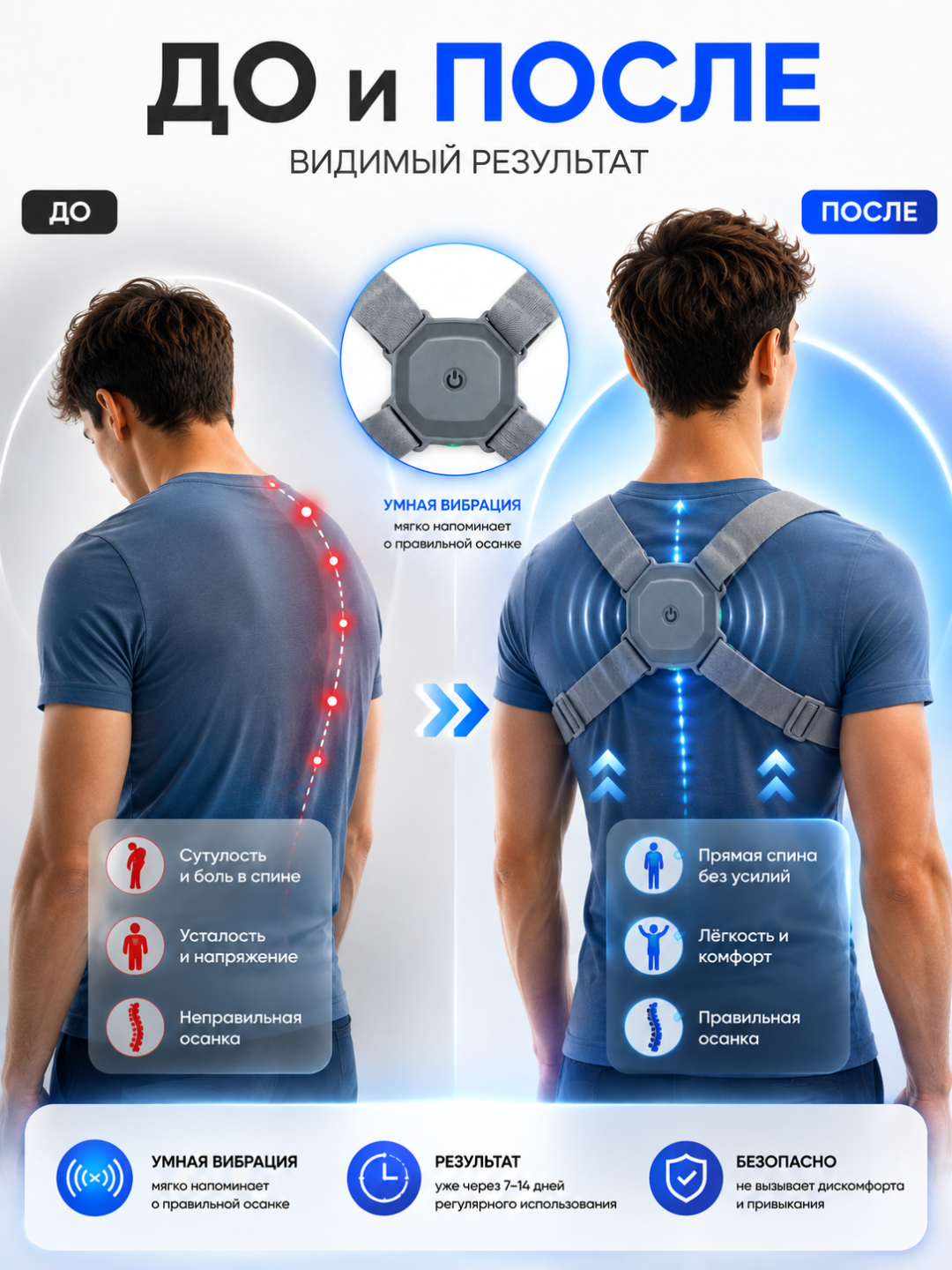 Smart Sensor aqlli qomat tuzatgichi, tebranish bilan, orqa va bel tuzatgichi