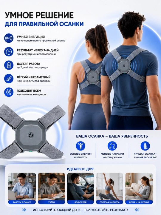 Smart Sensor aqlli qomat tuzatgichi, tebranish bilan, orqa va bel tuzatgichi