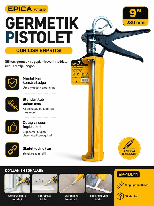 Epica Star EP-10011 Germetik Pistolet 230 mm, Skelet Turidagi Qurilish Shprits