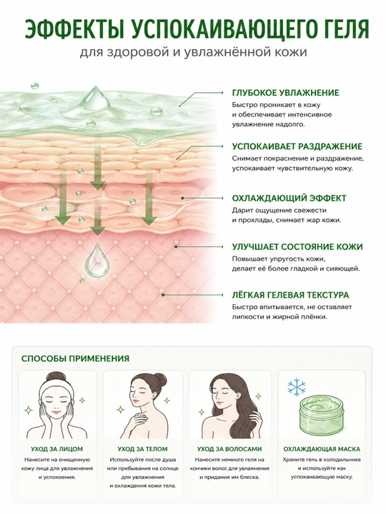 ECO BRANCH Aloe Vera Moisture Soothing Gel, увлажнение, алоэ вера 99%, лицо и тело, 500 мл