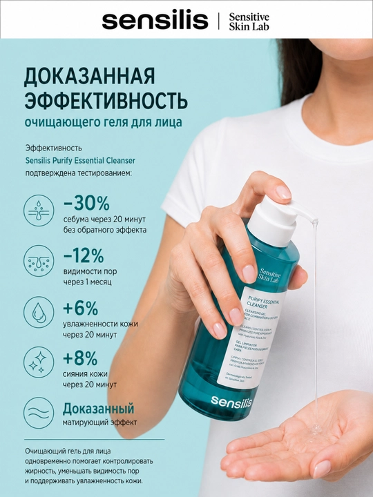 Гель для умывания лица Sensilis Purify Essential Cleanser, 50, 100, 200, 400 мл