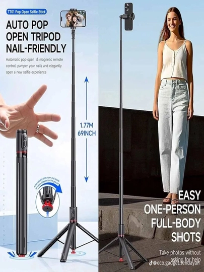 TT01 1,77 m Bluetooth pultli selfie tayoqcha va tripod smartfon uchun
