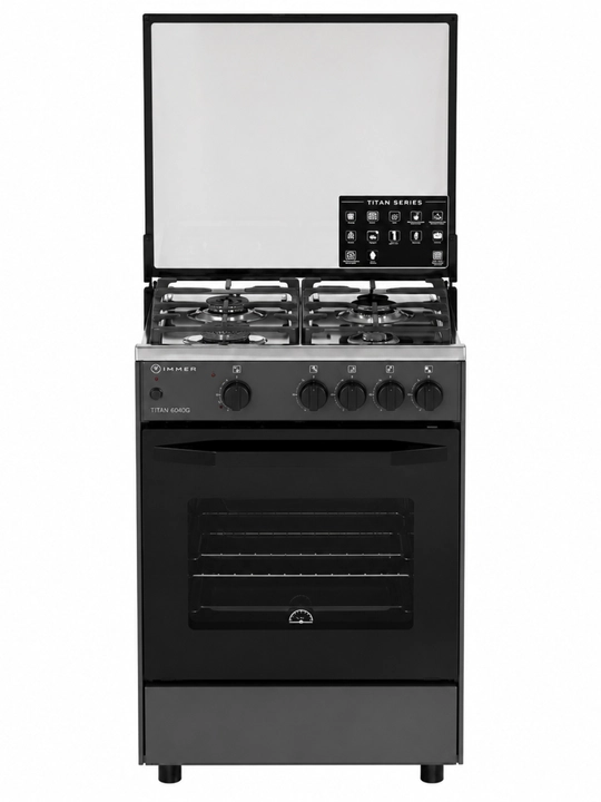 Газовая плита Immer TITAN 6040G, 60 см, WOK burner 3,8 кВт, электрический гриль, черная
