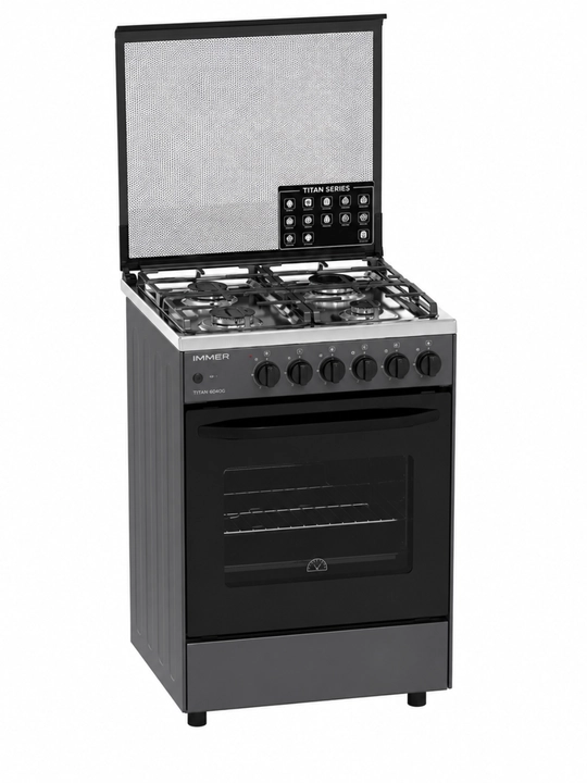 Газовая плита Immer TITAN 6040G, 60 см, WOK burner 3,8 кВт, электрический гриль, черная