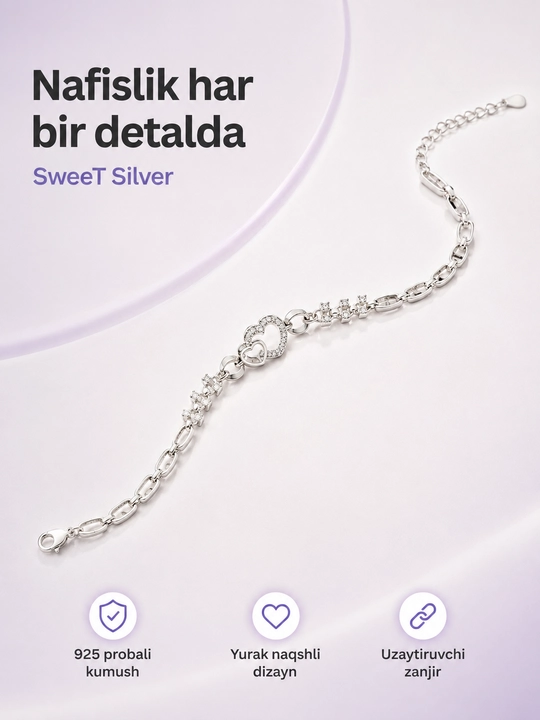 Серебряный браслет женский, 925 проба