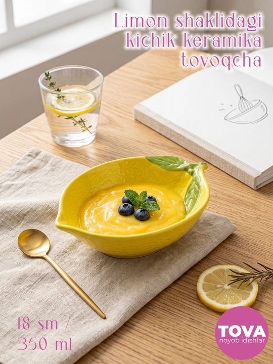 Limon shaklidagi keramika tovoqcha, 350 ml, salat va servirovka idishi - 