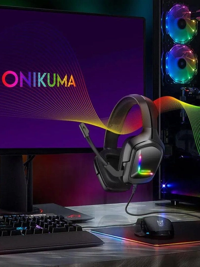 ONIKUMA K20 simli gaming quloqchin, mikrofonli, LED yoritgichli