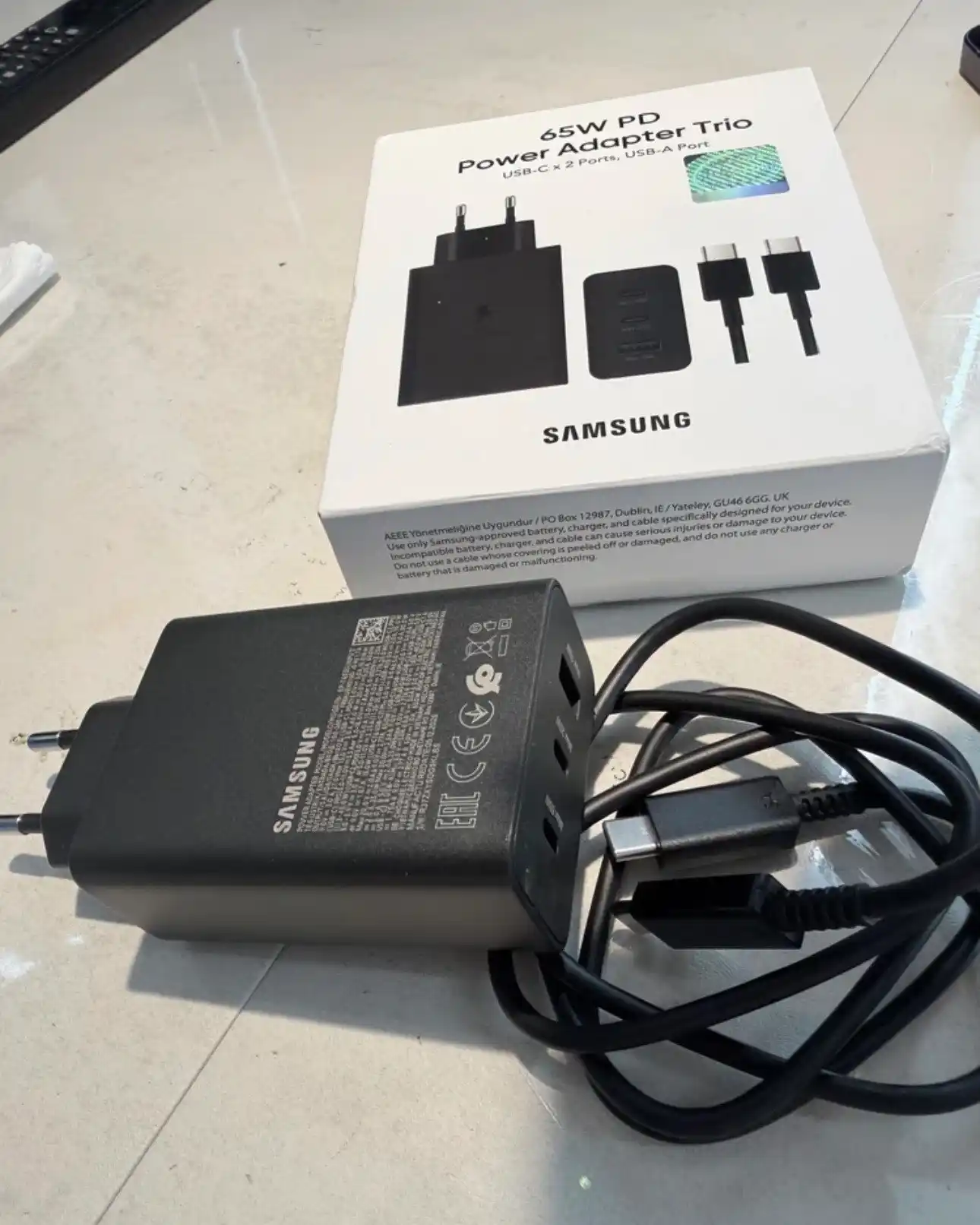 Samsung 65W PD adapter, USB-C tezkor zaryadlovchi, samsung zaryadchik, kabel bilan