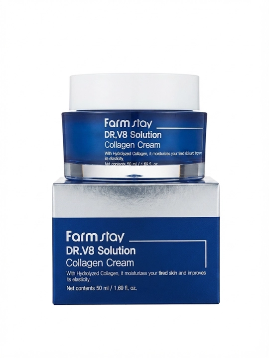 Farmstay DR.V8 Solution Collagen Cream 50 ml kollagen bilan boyitilgan yuz kremi