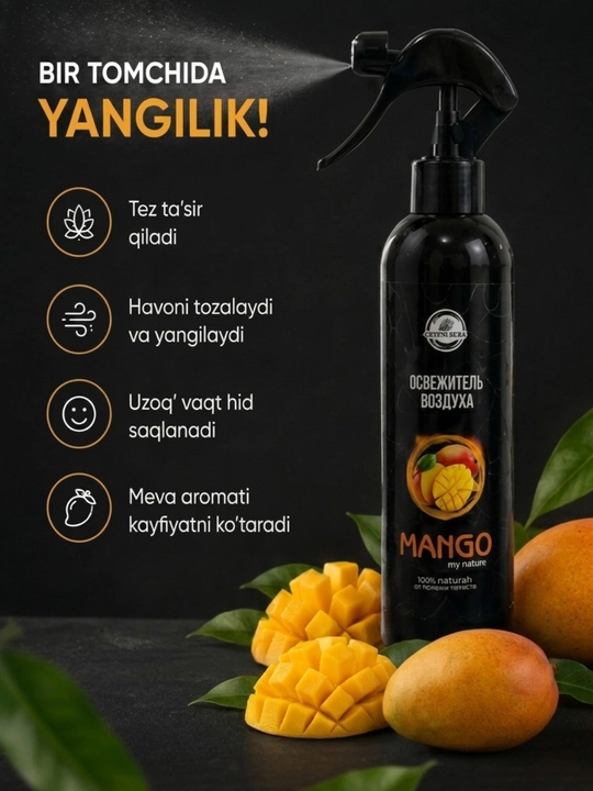 Havo yangilovchi sprey mango hidi, xona va avtomobil uchun osvijitel vozduxa, sprey mango