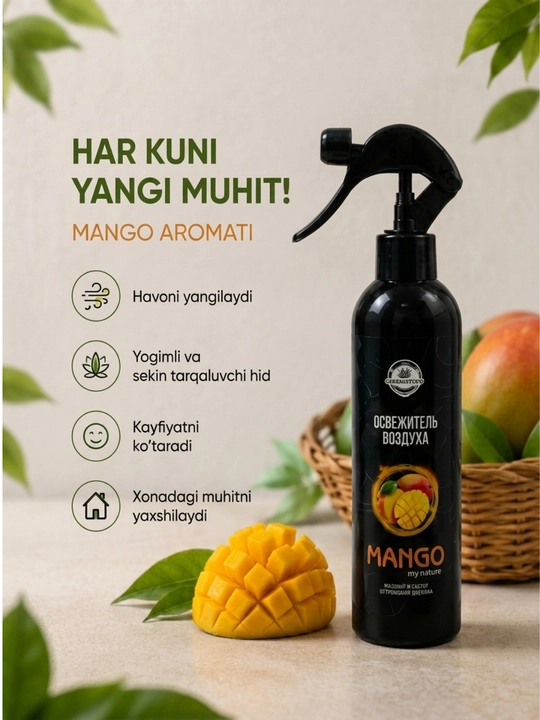 Havo yangilovchi sprey mango hidi, xona va avtomobil uchun osvijitel vozduxa, sprey mango