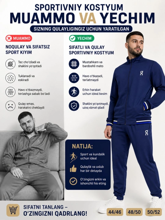 Erkaklar sport kostyumi, sportivka, ikki qismli to'plam, olimpiyka va shim