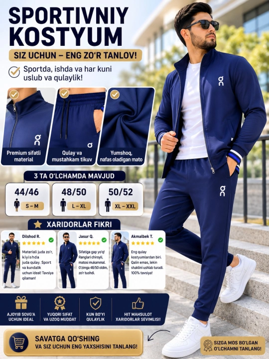 Erkaklar sport kostyumi, sportivka, ikki qismli to'plam, olimpiyka va shim