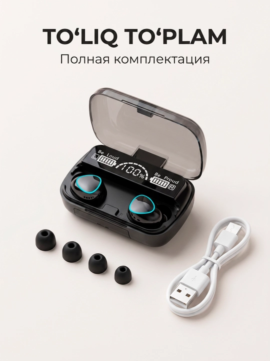 M10 TWS Bluetooth 5.1 simsiz quloqchinlari, LED displey, quvvatlash qutisi