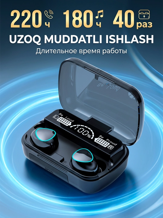 M10 TWS Bluetooth 5.1 simsiz quloqchinlari, LED displey, quvvatlash qutisi
