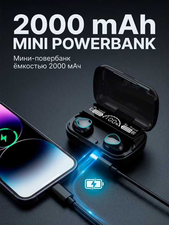 M10 TWS Bluetooth 5.1 simsiz quloqchinlari, LED displey, quvvatlash qutisi