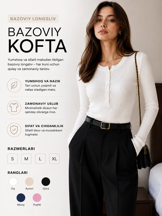Ayollar uchun bazaviy kofta — uzun yengli, sviter, longsliv - 
