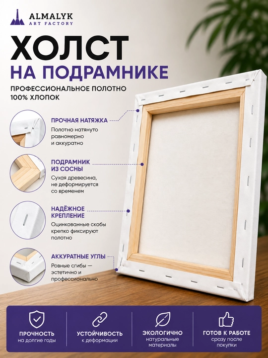 Холст на подрамнике, холст для рисования, закруглённый бортик