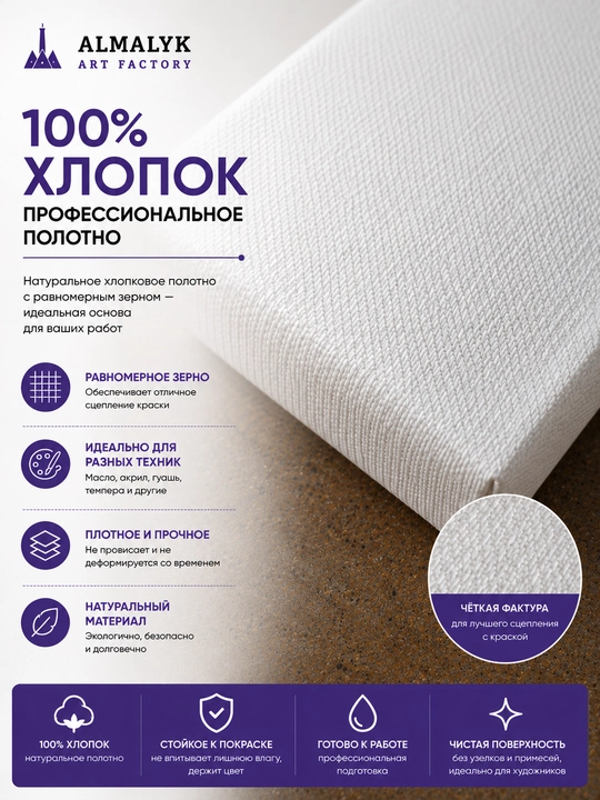 Холст на подрамнике, холст для рисования, закруглённый бортик