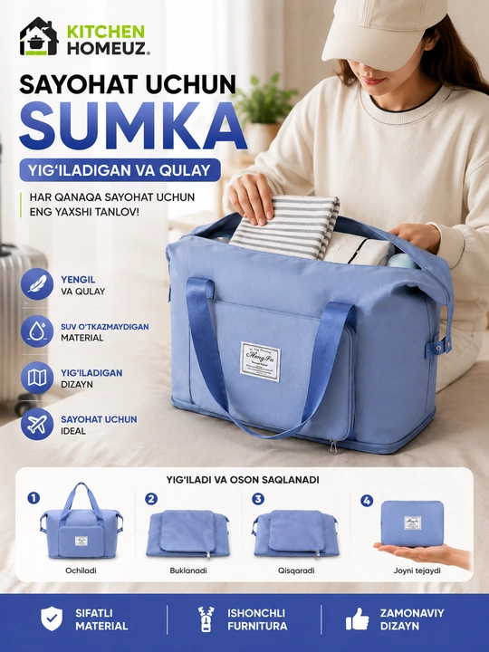 Sayohat uchun yig‘iladigan sumka — qulay va amaliy tanlov