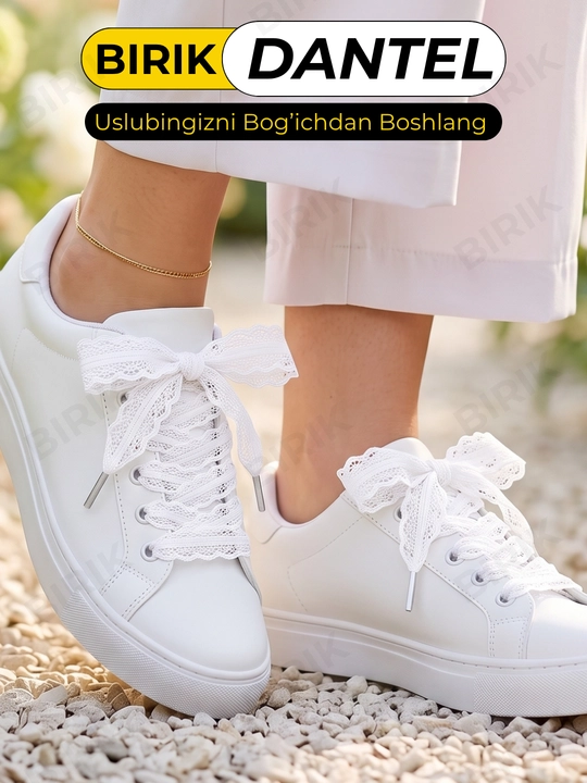 Dantel bog'ich 30 mm 100 sm krossovka uchun — ochiq to'qima, chiroyli bantik, BIRIK DANTEL