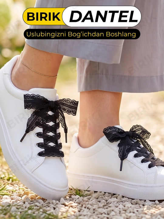 Dantel bog'ich 30 mm 100 sm krossovka uchun — ochiq to'qima, chiroyli bantik, BIRIK DANTEL