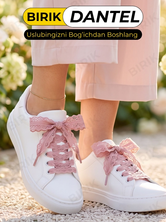 Dantel bog'ich 30 mm 100 sm krossovka uchun — ochiq to'qima, chiroyli bantik, BIRIK DANTEL