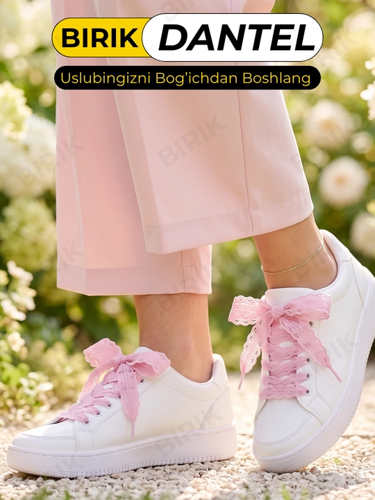 Dantel bog'ich 30 mm 100 sm krossovka uchun — ochiq to'qima, chiroyli bantik, BIRIK DANTEL