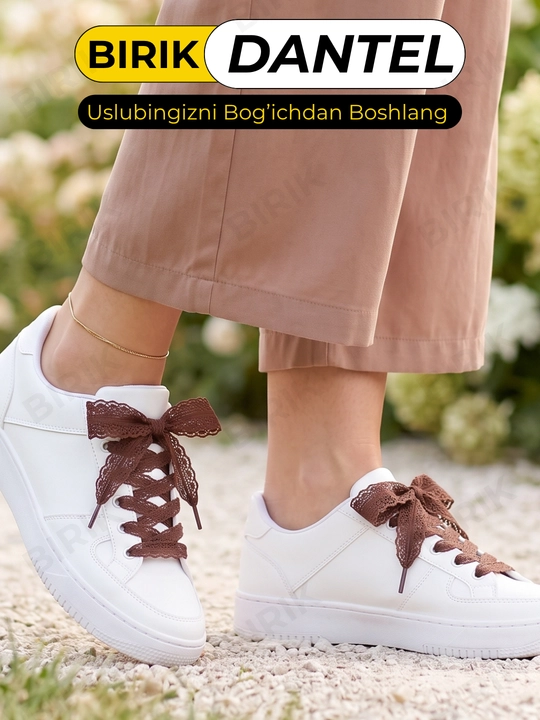 Dantel bog'ich 30 mm 100 sm krossovka uchun — ochiq to'qima, chiroyli bantik, BIRIK DANTEL
