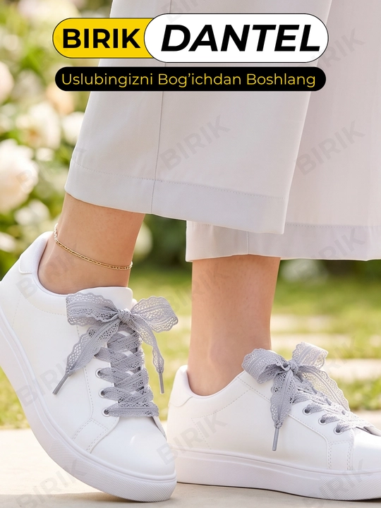 Dantel bog'ich 30 mm 100 sm krossovka uchun — ochiq to'qima, chiroyli bantik, BIRIK DANTEL