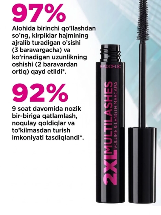Тушь для ресниц Glam Team 2XL Multilashes, с эффектом накладных ресниц, черная, 8 мл