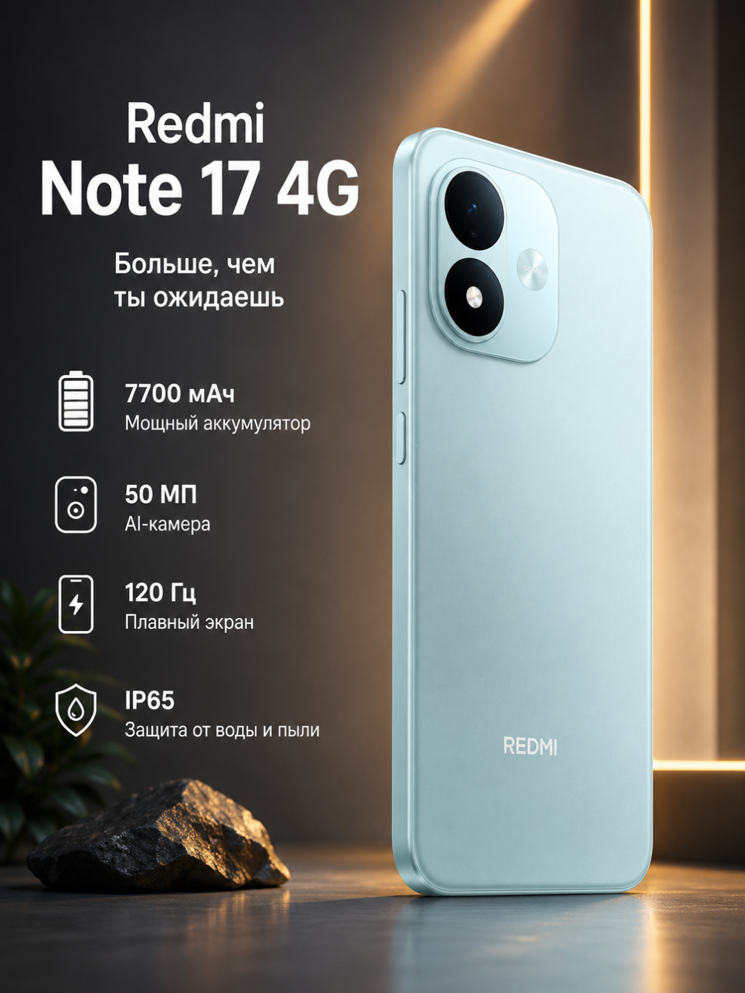 Смартфон Xiaomi Redmi Note 17 4G, 8/256 ГБ, 7700 мАч, 45 Вт, 6.99″ 120 Гц - 