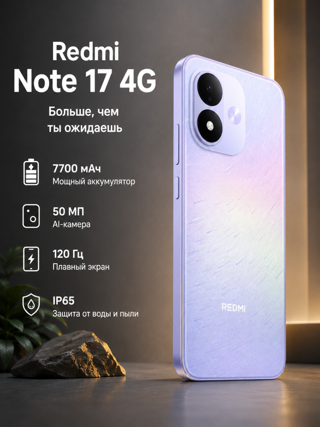 Смартфон Xiaomi Redmi Note 17 4G, 8/256 ГБ, 7700 мАч, 45 Вт, 6.99″ 120 Гц - 