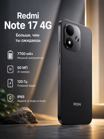 Смартфон Xiaomi Redmi Note 17 4G, 8/256 ГБ, 7700 мАч, 45 Вт, 6.99″ 120 Гц - 