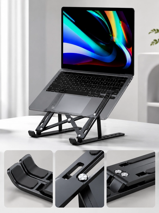 Noutbuk uchun buklanadigan stend, ergonomik, yaxshi shamollatish, balandligi sozlanadi - 