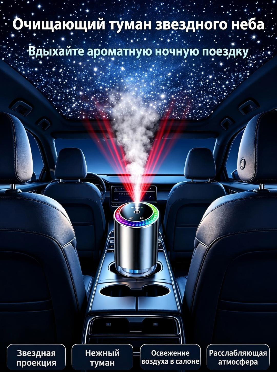 Avtomobil havo spreyi, yulduzli osmon proyektori, 3 rejim, avtomatik faollashtirish