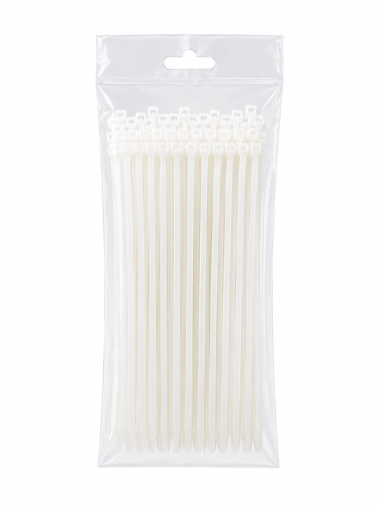 Kabel bog‘ichi plastik xomut, sim va kabellarni mahkamlash uchun, oq, 100 dona