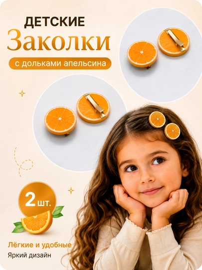 Заколки для волос для девочек, фруктовый, цветочным и с дизайном печенья, 2 шт - 