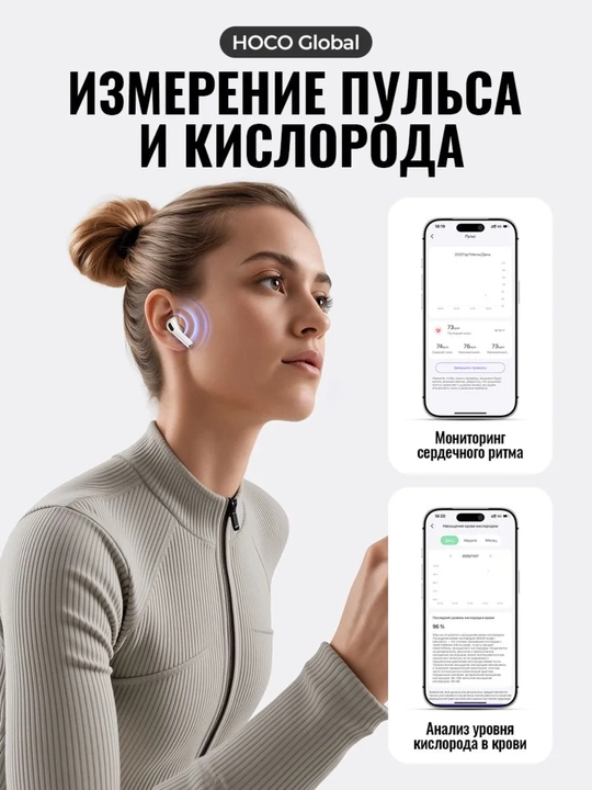 Simsiz quloqchin Hoco EW98 TWS ANC AI tarjima 134 til pulsometr Bluetooth 6.0