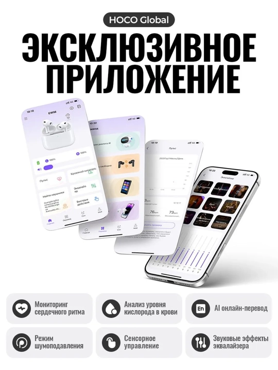 Simsiz quloqchin Hoco EW98 TWS ANC AI tarjima 134 til pulsometr Bluetooth 6.0