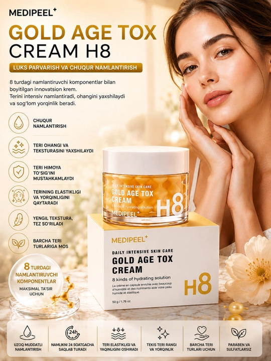 Edipeel Gold Age Tox Cream H8, yuz kremi, namlantiruvchi krem, qarishga qarshi krem