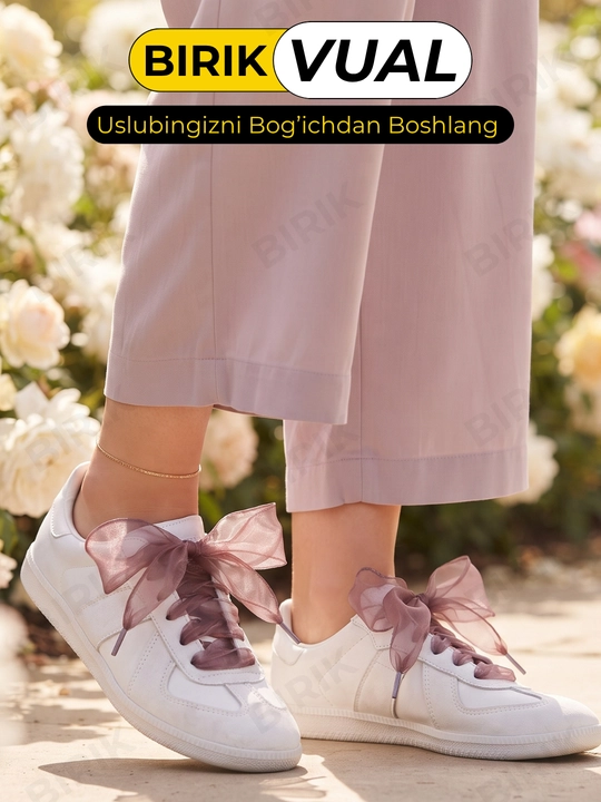 BIRIK VUAL organza lenta bog'ich 3,5 sm, krossovka va baletka uchun keng bog'ichlar