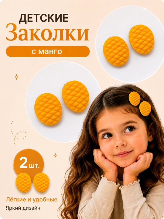Заколки для волос для девочек, фруктовый, цветочным и с дизайном печенья, 2 шт - 