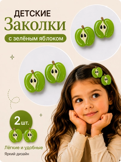 Заколки для волос для девочек, фруктовый, цветочным и с дизайном печенья, 2 шт - 