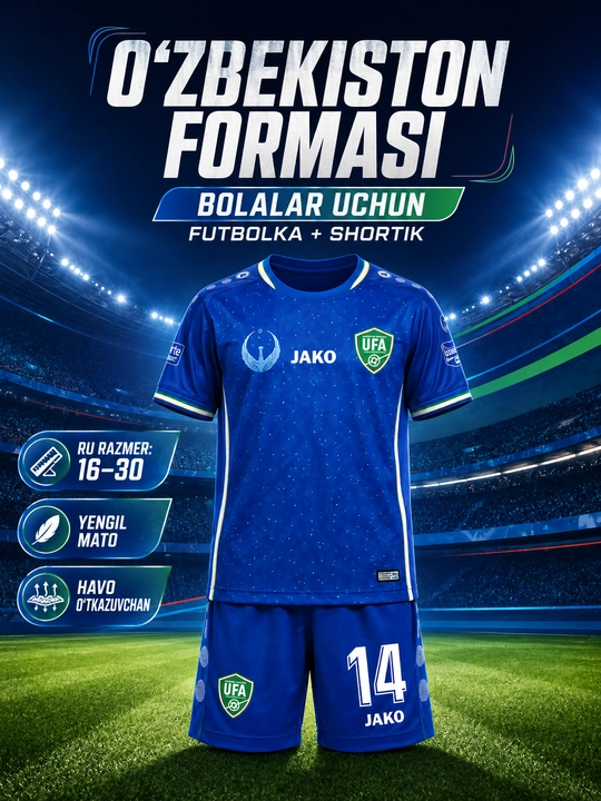 Bolalar uchun Futbol formalari O'zbekiston terma jamoasi, uy va safar uchrashuvlari uchun - 