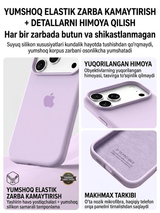 Apple IPhone 17 Pro Max uchun silikon g‘ilof, chexol, chehol,
