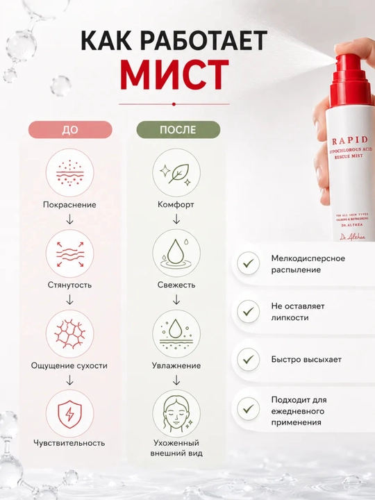 Кремовый спрей мист для лица Dr Althea 345 Relief Cream mist, рис и пантенол, успокаивающий