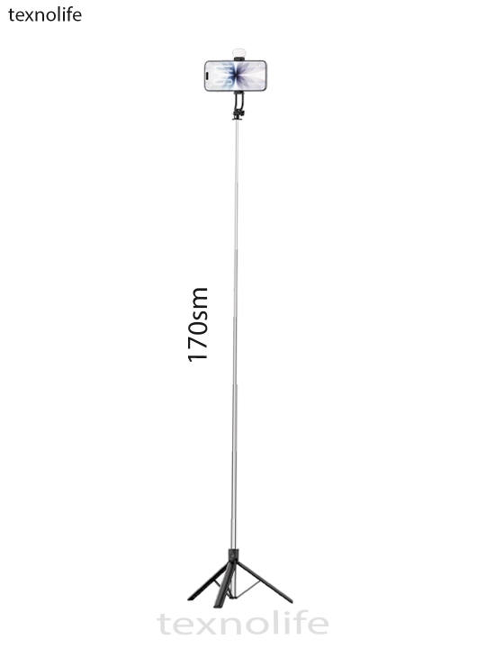 Штатив для телефона, 170 см, 4 в 1, 2 LED фонаря и Bluetooth: монопод, селфи-палка