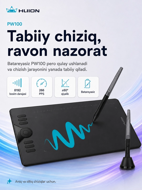 Grafik plansheti Huion HS610 10"x6.25", microUSB, qora