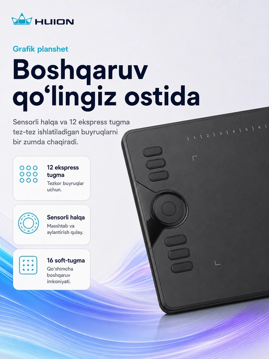 Grafik plansheti Huion HS610 10"x6.25", microUSB, qora